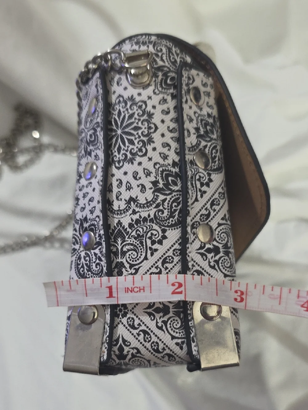 Black White Paisley Top Handle Bag Chain Strap Structured Purse
